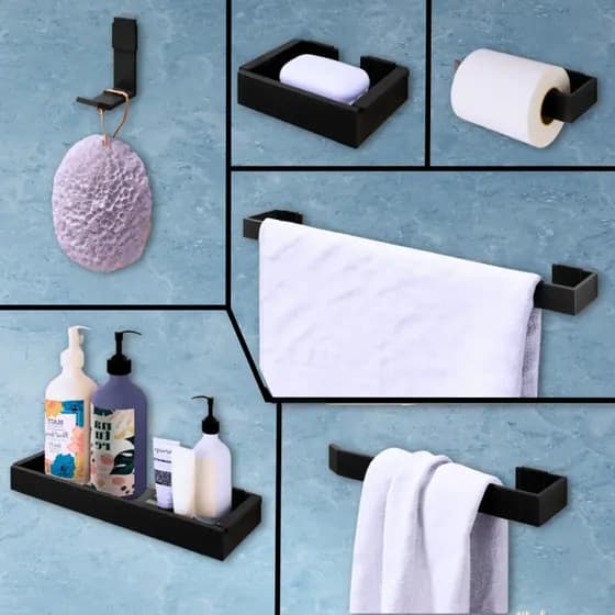 Acessórios Para Banheiro Kit c/ 6 Peças - Porta Shampoo Porta Toalha Porta Sabonete - Bnvt