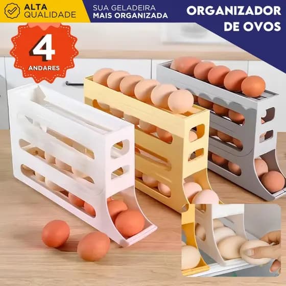 Porta Ovos 4 Andares Rolante Automático Organizador de Geladeira 20 a 30 Ovos - BN