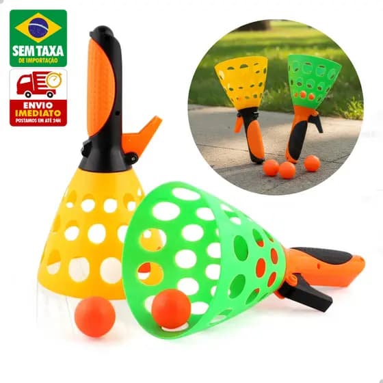 Pega Bola Infantil Par com Lançadores 20cm a 24cm Brinquedo Coordenação Motora Criança
