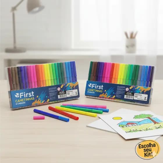 Conjunto Canetinha Colorida 12 ou 24 Cores Caneta Hidrocor Escolar Infantil Desenho Lavável Atacado Promoção Com Inmetro