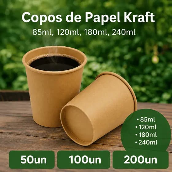 Copo de Papel Térmico Kraft P/ Café 85ml - 120ml - 180ml - 240ml Chá Agua Chocolate Quente Suco