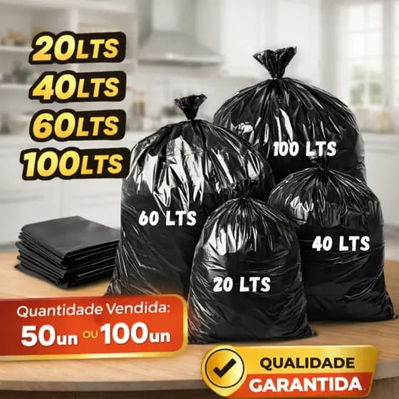 Saco de Lixo 100 Litros Preto Resistente Forte Uso Geral 20/40/60/100 LTS