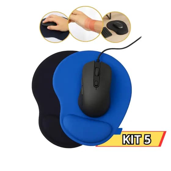 Kit 5 Mouse Pad Ergonômico Gamer Com Apoio de Pulso Punho Periférico Tendência Preto Azul