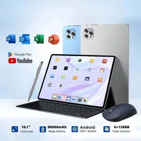 Tablet 10.1” com Teclado+Mouse 6GB RAM 128GB Android 13 Câmera 50MP