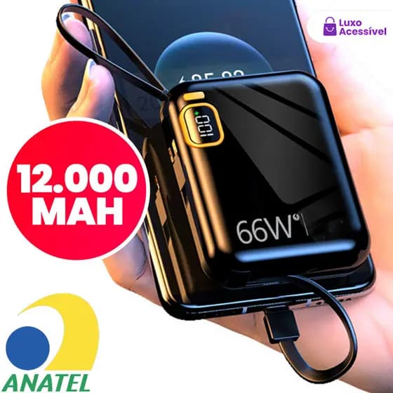 Carregador Rápido De Bateria Compacto 12000mAh Com Carregamento Cabo Duplo Integrado Para super