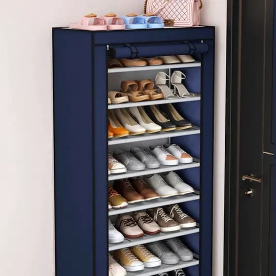 Armário Para Sapatos Azul Escuro Com Fecho De Zíper E Divisões Ideais De Bolso