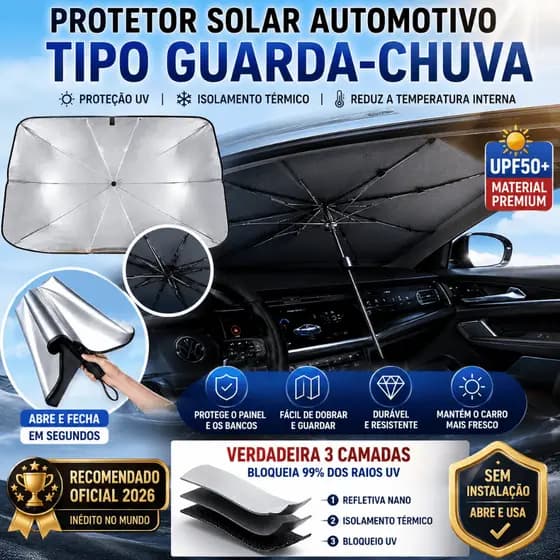 Guarda Sol Automotivo Tipo Guarda-Chuva Retrátil Anti UV Proteção Térmica Premium