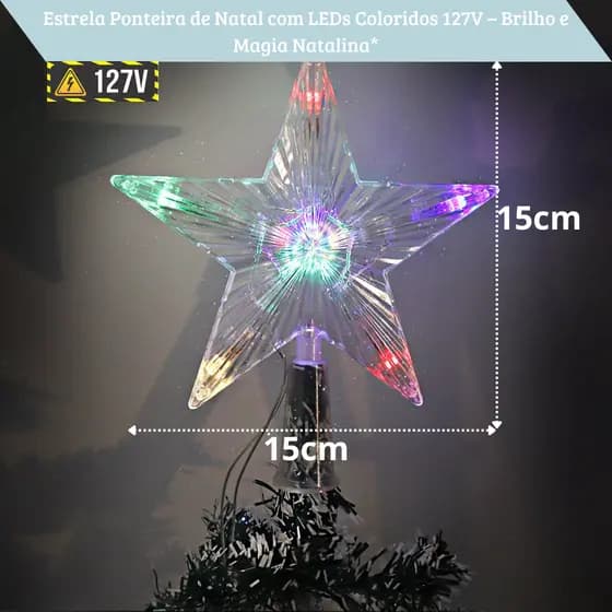 Estrela Ponteira Árvore Natal Colorida LED Pisca Enfeite Decoração Natalina 127V