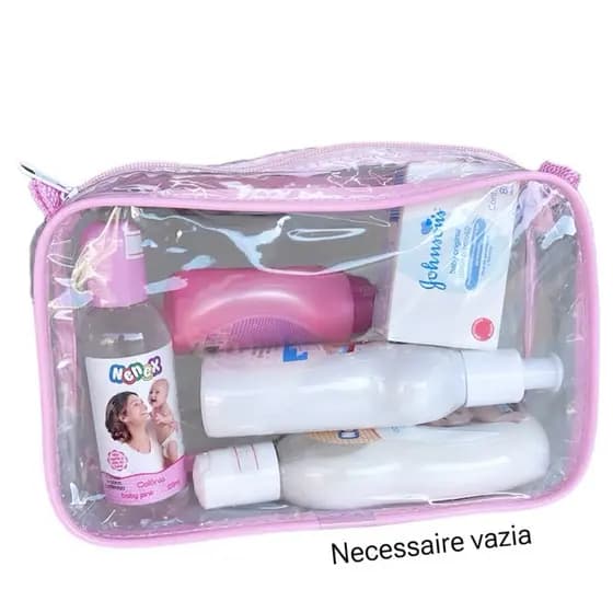 NECESSAIRE 23X15 TRANSPARENTE MATERNIDADE, HIGIENE PESSOAL BOLSA DO BEBÊ MAMÃE ORGANIZE BOLSINHA DIA A DIA FRALDA LENÇO