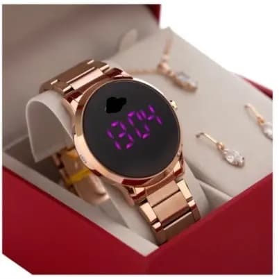Relógio Feminino Led quadrado Varias Cores dourado rose 342