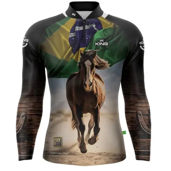 Camiseta Blusa de Pesca Agro Cowboy Cavalo Brasil com Proteção Solar UV50 King Brasil Lançamento