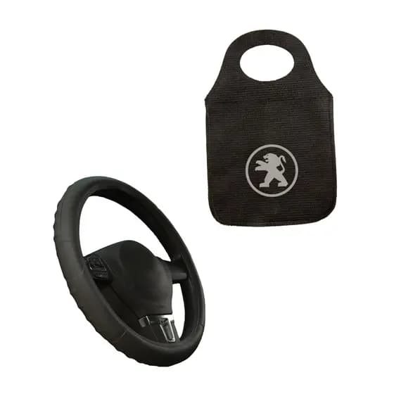 Capa de Volante Para Carro Personalizada Sem Marca + Lixinho Para Carro Multiuso Peugeot