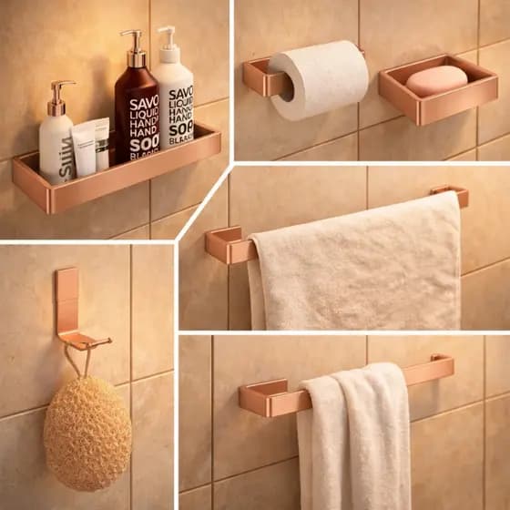 KIT BANHEIRO COM 6 PEÇAS COMPLETO - PARAFUSOS - GANCHO, PORTA TOALHAS, MULTIUSO