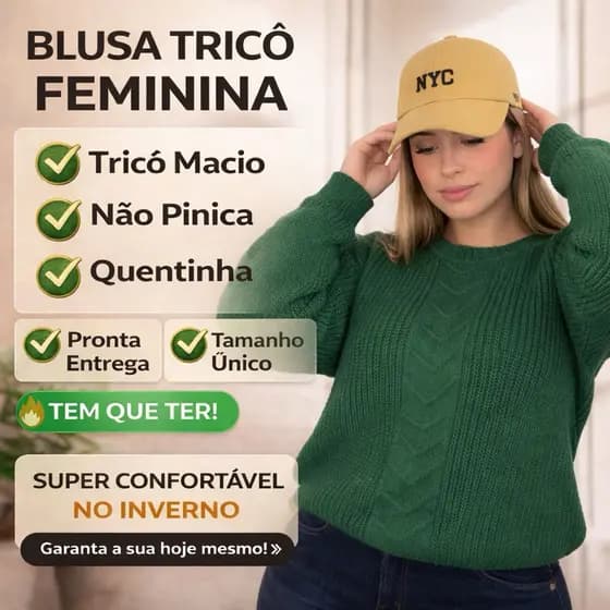 Blusa Tricô Feminina Inverno Manga Longa Suéter Feminino Confort