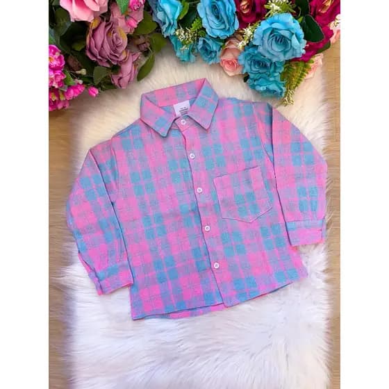 Camisa Xadrez Rosa Azul Flanelada Festa Junina Infantil Juvenil Menina Caipira Quentinha