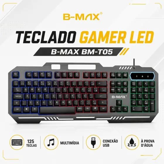 Teclado Gamer LED USB Para PC Notebook 125 Teclas Multimídia À Prova D’água Jogos RGB