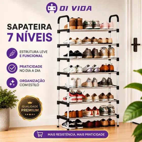 Sapateira 7 Níveis Organizadora De Sapatos Estante Multiuso Closet Quarto Entrada Grande Espaço