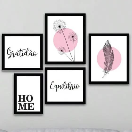 Quadros Decorativos Frases Gratidão Kit 5 Mosaico Com Moldura Impressa Envio Imediato
