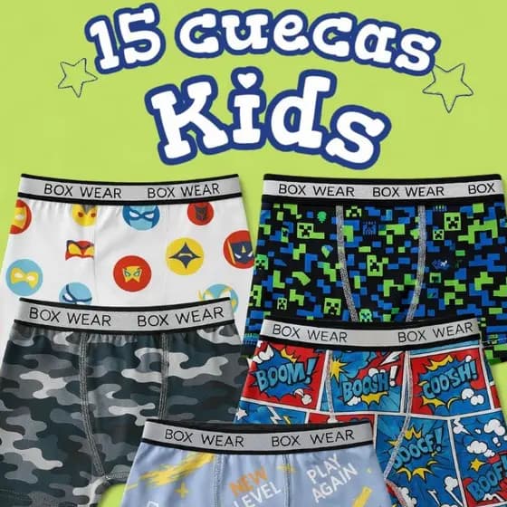 Kit Cuecas Boxer Infantil Estampadas Boxerwear Microfibra com Forro Algodão