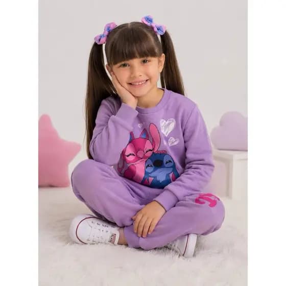 Conjunto Infantil Feminino Stitch Moletom Flanelado – Inverno Quentinho ❄️💖