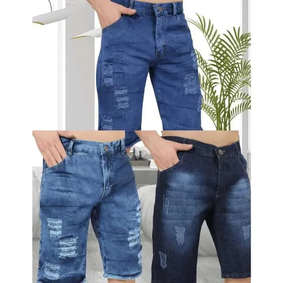 Kit 2 Bermudas Masculina Modelo RasgadoBermuda masculina Jeans Destroyed slim - Short Masculino Direto Da Fabrica