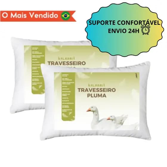 Kit 2 Travesseiro Pluma de Ganso em Espuma Travesseiro Firme Descanso 70x50cm Anti Alergico Conforto