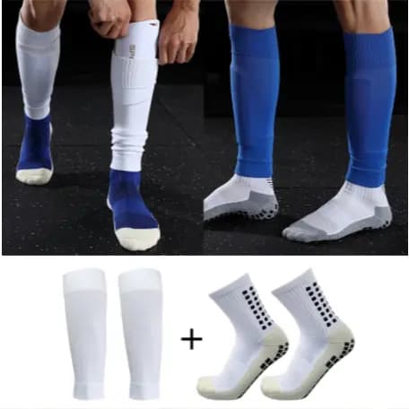 Kit Meia Esportiva Antiderrapante Cano Alto Unissex Pro Socks + Meião Canelito Futebol