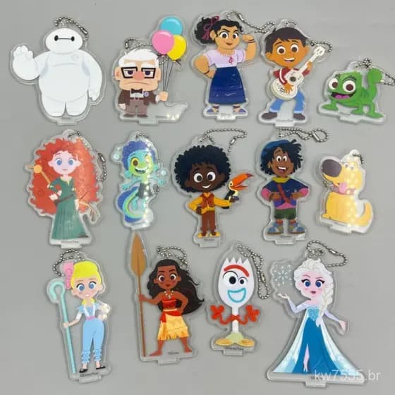 Produtos soltos: Chaveiros de acrílico comemorativos do 100º aniversário, com personagens de Up, Big White, Elsa e Forky