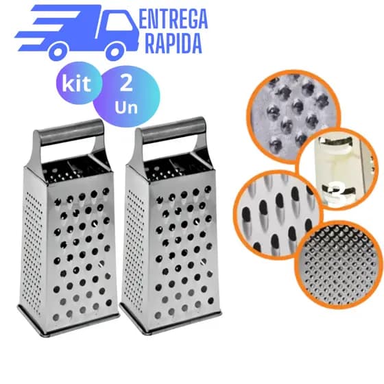 kit 2 Ralador de Legumes Inox 4 Faces Cabo Inox Para Cozinha 21 cm