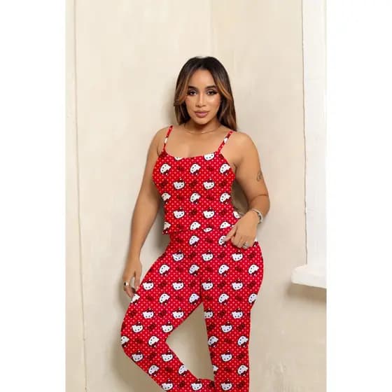 CONJUNTO PIJAMA BLOGUEIRA CALÇA PERSONAGENS VERMELHO
