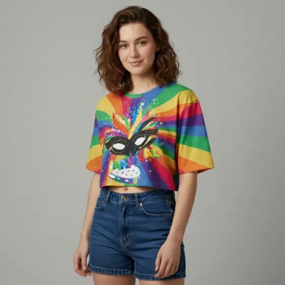 CROPPED OVERSIZED CARNAVAL COLORIDO MASCARA