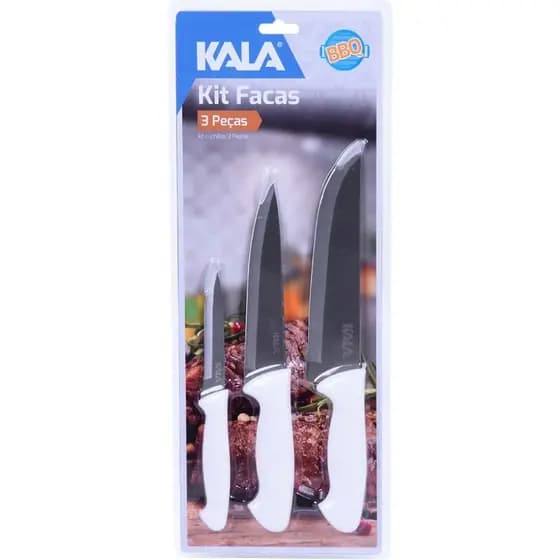 Kit Facas Cozinha Aço Inox Com Cabo 3 Peças Kala-241821