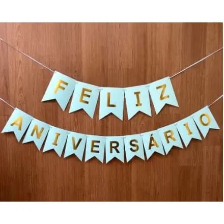 Faixa Feliz Aniversário Festa Decorativa Metalizado Rosa Azul Branco Preto