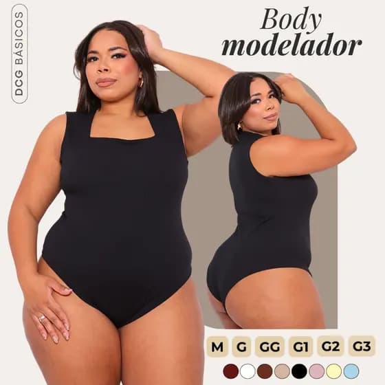 Body Feminino Plus Size Regata Gola Quadrada Modelador Acinturado M ao G3