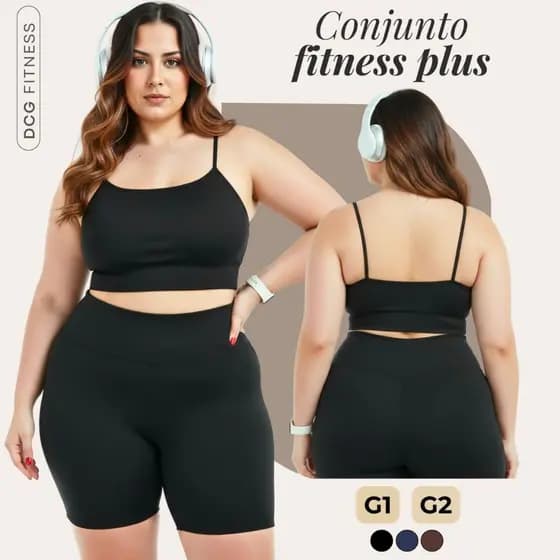 Conjunto Fitness Plus Size Top Alça Shorts Forrado Alta Compressão