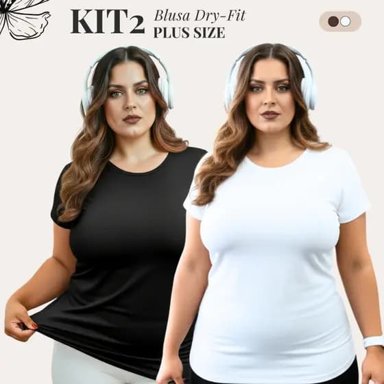 Kit C/02 Blusas Femininas Dry-Fit Academia Manga Curta GG ao G3