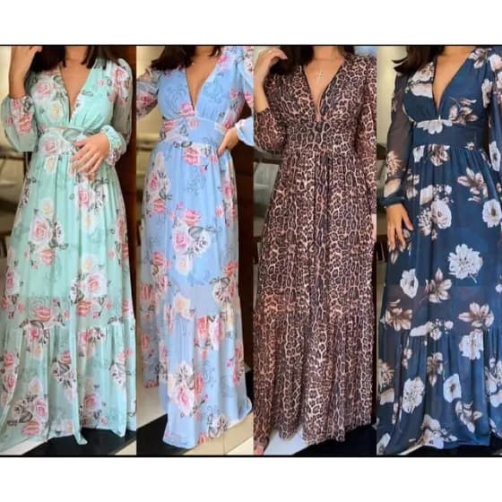 VESTIDO DE TULE longo festa casamentos manga longa con bojo y Elastec nas costas en barias estampas