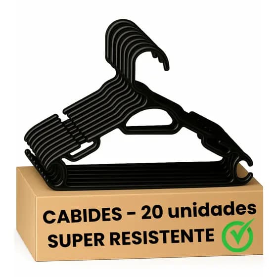 Cabide Adulto Reforçado Preto Guarda Roupas Grosso Kit 20 unidades Plastico