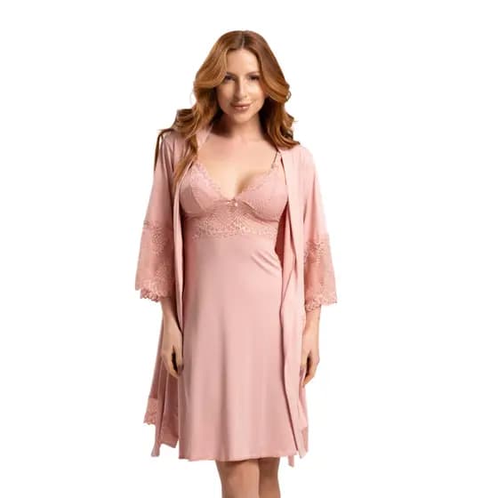 Kit Camisola Amamentação e Robe Curto Microfibra Ligner