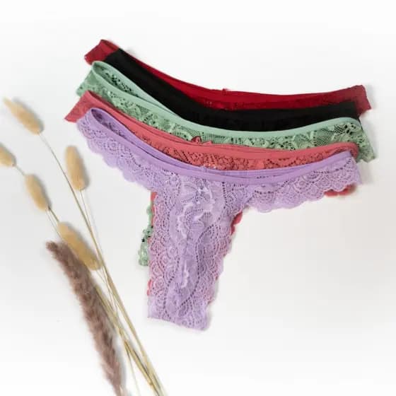 Kit 3 Calcinhas Tanga Feminina de Renda Fio Confortável Poliamida