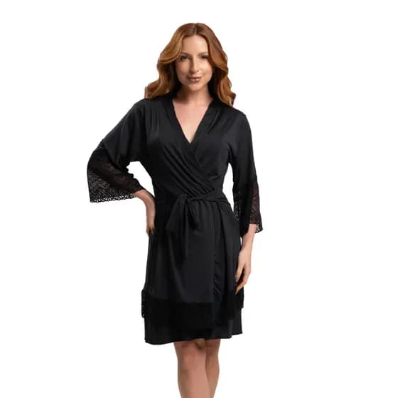 Robe Roupão Feminino Microfibra Renda Hobby Manga Curta