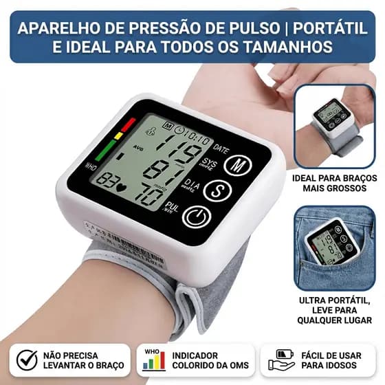 Esfigmomanômetro Pulso Portátil e Preciso para Uso Doméstico