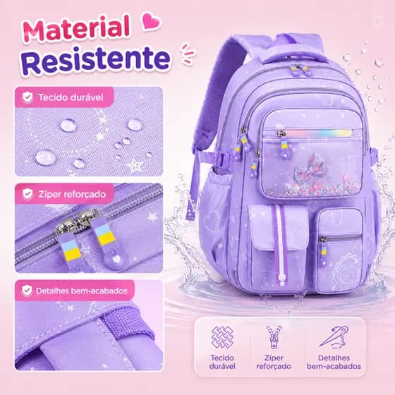 Mochila para Meninas com Espaço Amplo, Protege as Costas, Resistente à Água para Livros e Cadernos