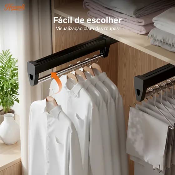 Cabide para Calças Retrátil Extensível Organizador de Guarda Roupa com Trilho Heemli