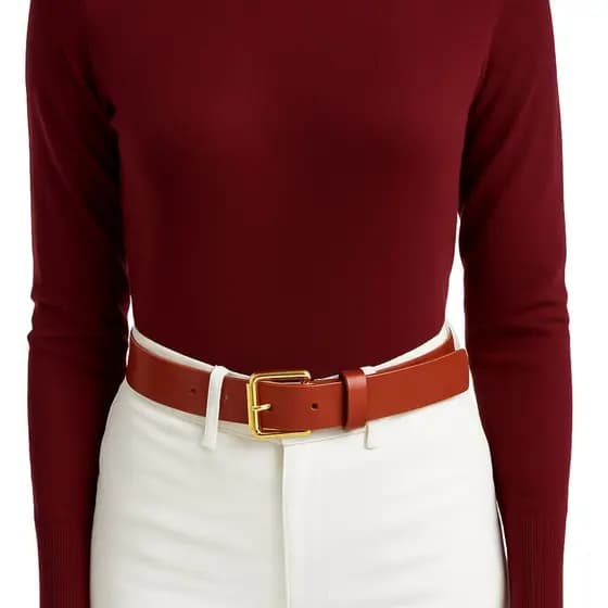 Cinto Feminino de Couro Legítimo Marrom Fivela Quadrada Dourada 1 cm de Largura Moda Presente