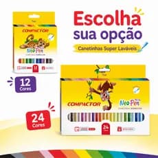 Canetinhas Coloridas Super Lavável (12 ou 24) Cores Neo Pen Mirim - Compactor
