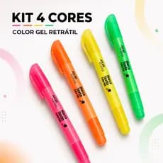 Kit 4 Marca-Texto Color Gel Jocar Office Retrátil Neon para Bíblia Vade Mecum Folhas Finas