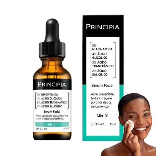 Sérum Niacinamida 5% + Ácido Glicólico 4% + Ácido Tranexâmico 3% + Ácido Salicílico 2% Principia Mix-01 com 30ml - PRINC