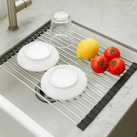 Esteira de Aço Inox Western Home Escorredora Prática para Louças Frutas Legumes e Utensílios