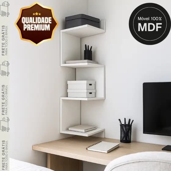Prateleira de Canto 100% MDF – Organização e Decoração para Sala de Estar